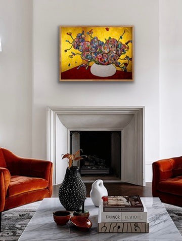 Quirky floral Gold and Red - Original
